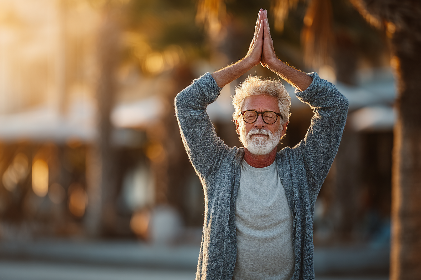 Інструктор йоги демонструє асану на тлі природи